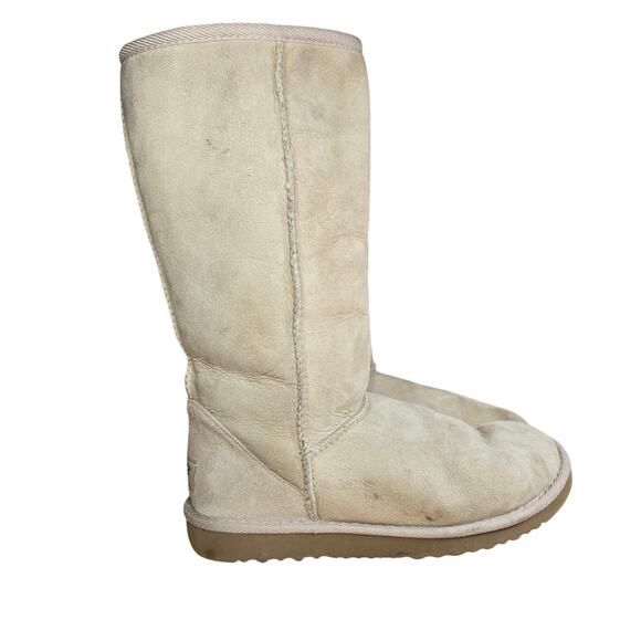 UGG AUSTRALIA Classic Tall Boots Women's Size 6 Sand Sherpa Leather Suede 5815 - Picture 3 of 10